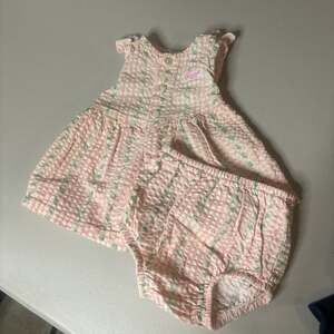 Vintage Guess Jeans Baby Girl Pink Gingham Floral Dress & Bloomers Set